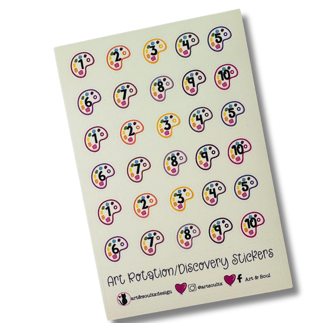 A ten day rotation schedule planner sticker sheet.  Each sheet has 3 complete rotation days, for 30 total stickers.