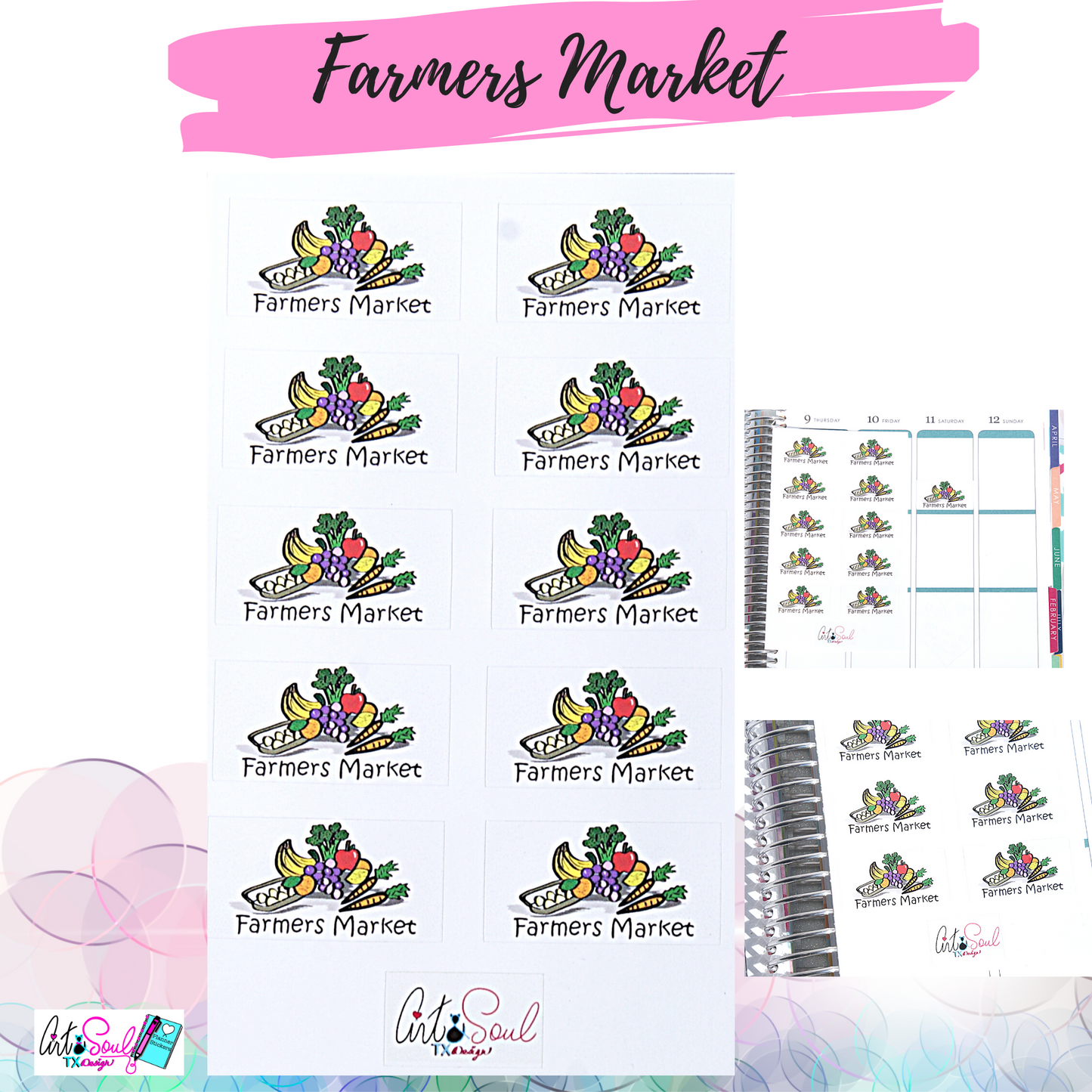 Farmers market sticker is 1.5 inch wide. Perfect for any planner.